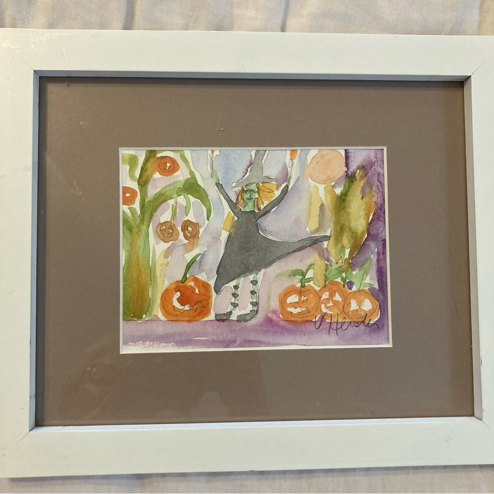 Dancing Witch “An Original Watercolor Painting Matted  6”x5” Framed